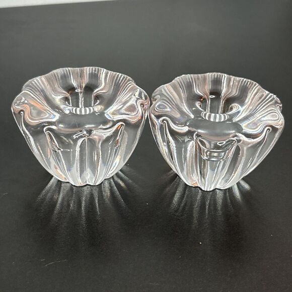 Pair of Vintage Orrefors of Sweden Flower Candle Holders for Mini Tapers Signed - Picture 1 of 13